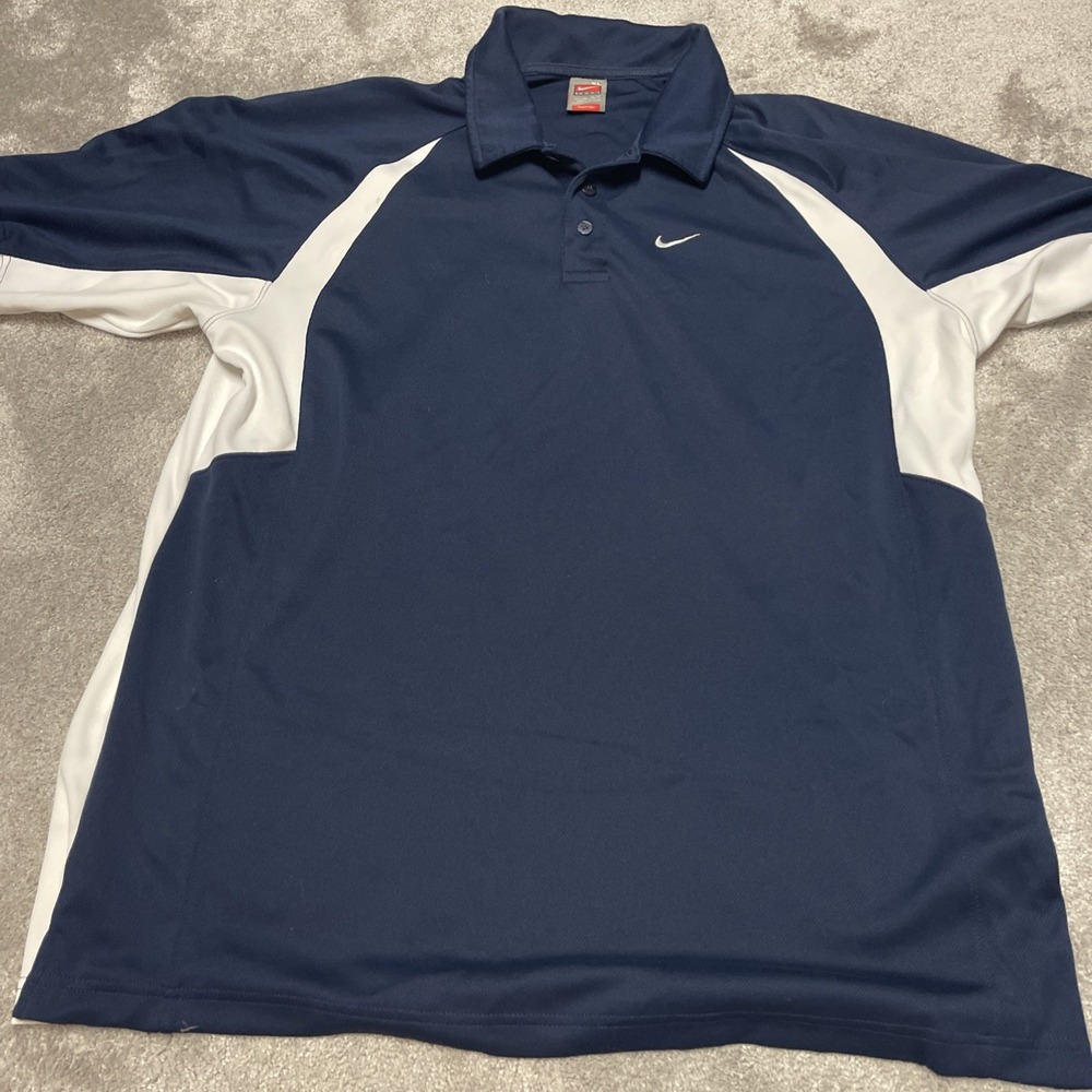 Nike Team Dri-FIT Polo Shirt Mens Navy Blue White Short Sleeve Athletic